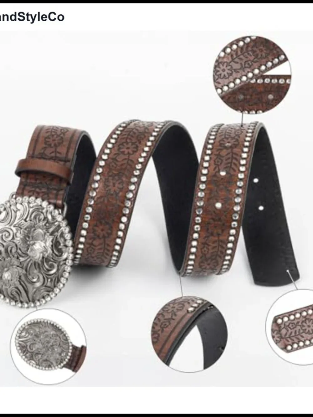 Women's Western Belt Rhinestone Cowgirl Belt with Flower Buckle PU Leather